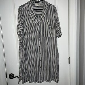 Universal Thread Women's Striped Linen Blend Button Front Shirt Dress Size M